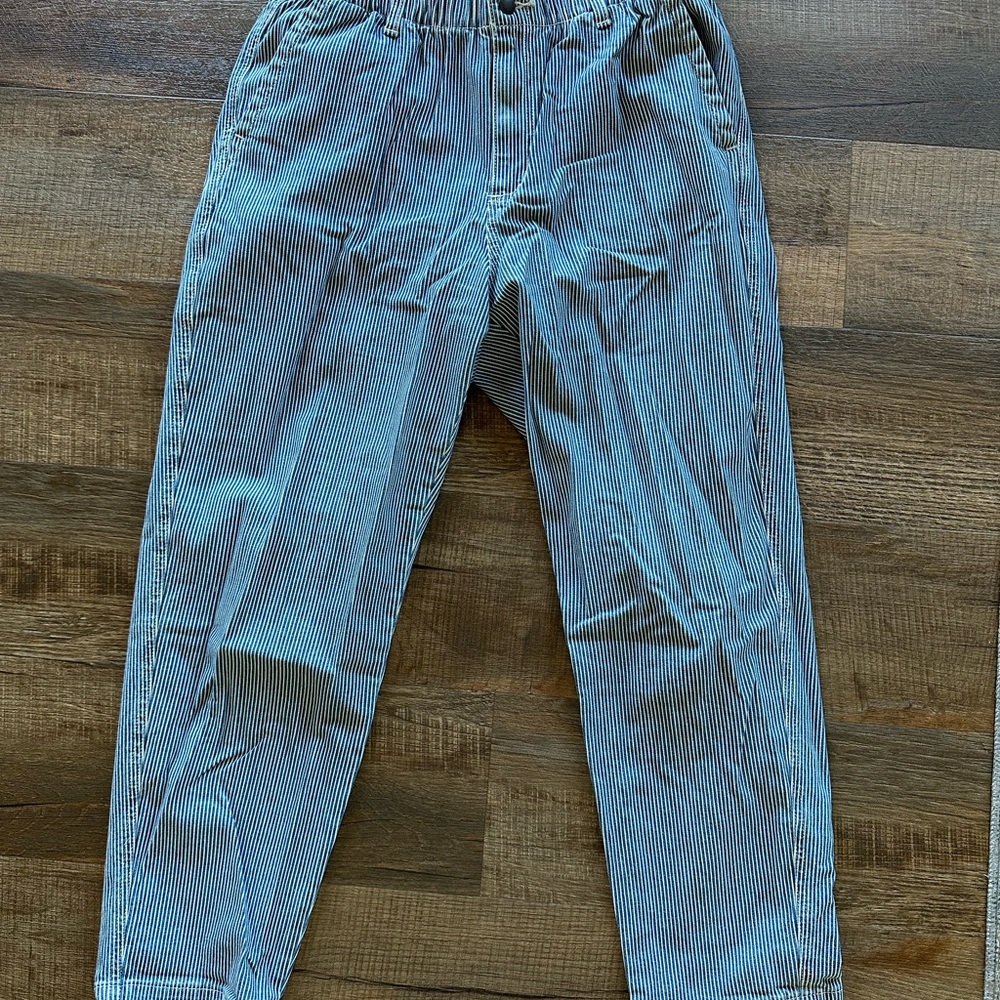 Blue Striped Pants with Comfort Elastic Waistband